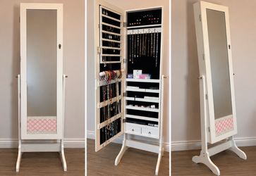 White Full-Length Mirror Jewelry Armoire ā Standing Jewelry Organizer