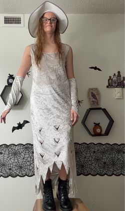 Crushed velvet silver Witch Halloween Costume- Zombie/Corpse Bride
