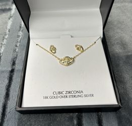 STERLING SILVER 18K HRT NK & STUDS