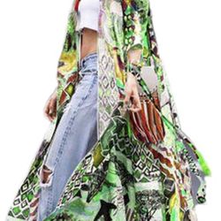 Women Cardigan with Belt Beach Blouse Long Beach Kimono Robe Cover ups lace up Loose Kimono Duster