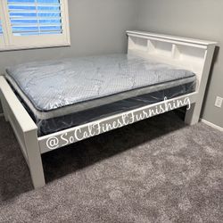 New White Full Bed With Pillow Top Mattress 