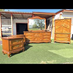 Dresser Mirror, Chest Drawer, And Two Night Stands