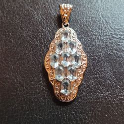Blue Topaz Stainless Steel Pendant 