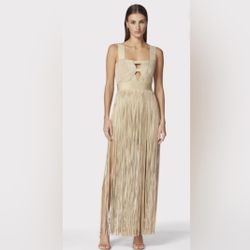 CONTOUR BUST METALLIC FRINGE GOWN Herve Leger Gold NWT