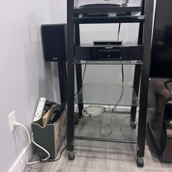 Glass Audio Rack with Powder-Coated Steel Frame