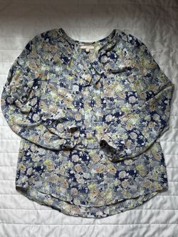 Skies Are Blue Flowy Retro Floral Blouse Size M