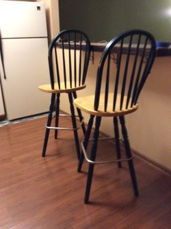Two wood barstool / high back chairs