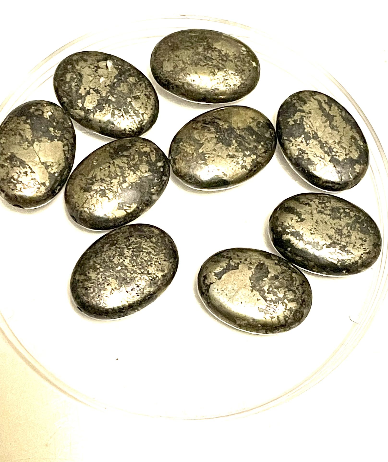 Lot Of 9 Oval Pyrite Beads
