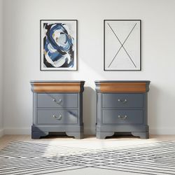 Set Of 2 Oversized Nightstands In Polo Blue 28x28x18
