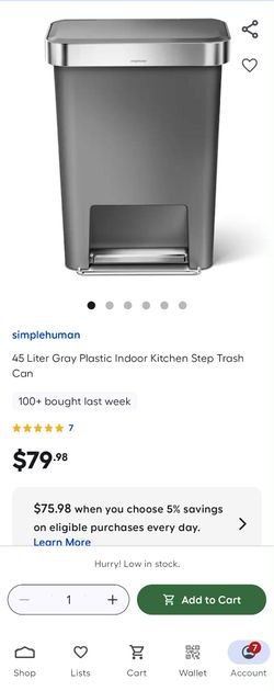Three Brand new unopened simple human 45 liter gray plastic indoor kitchen step trash can