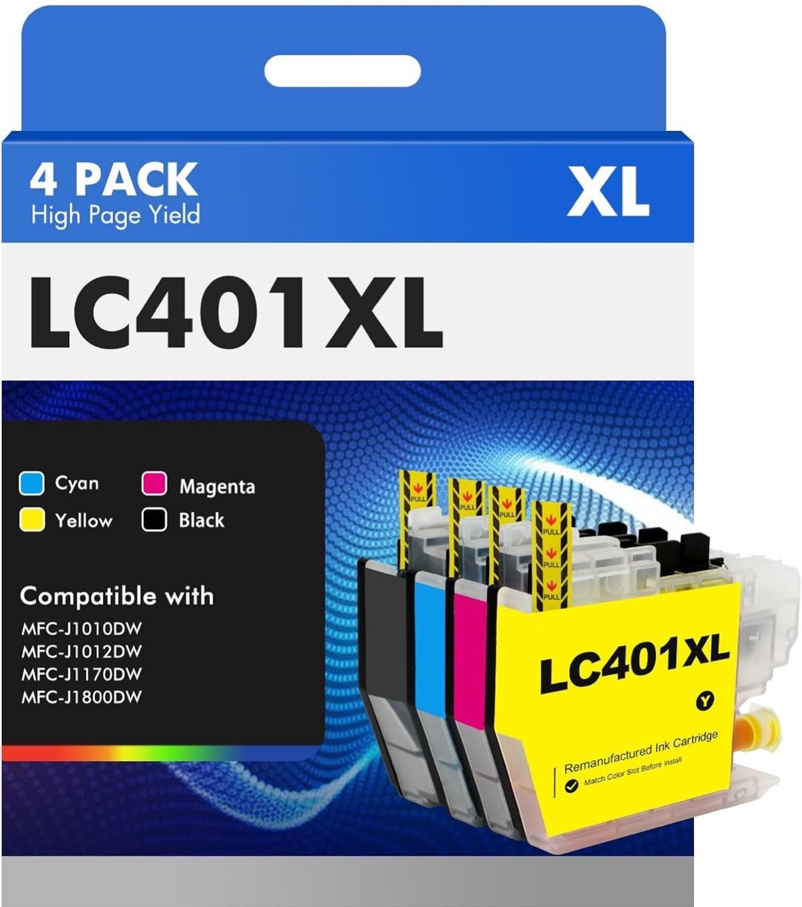 LC401 LC401XL MFC-J1010DW Ink Cartridges for Brother Printer LC 401 401XL for MFC-J1010DW MFC-J1170DW MFC-J1012DW MFC-J1800DW MFC J1010DW - 4 Pack Hig