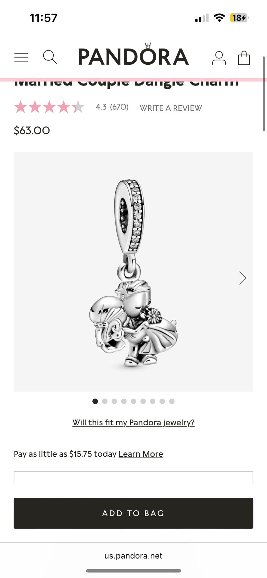 Pandora Wedding Charm