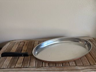 Antique spring culinox oval copper and brass fish pan