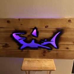 🦈 Shark Cutout Wall Art Repurposed Pallets & Color’s LED Lit 🔥🔌