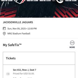 2 Tickets Houston Texans Jacksonville Jaguars Nfl Football