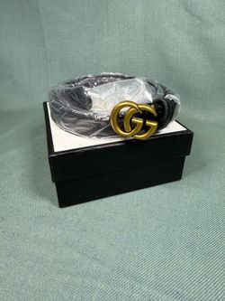 Designer-Inspired Black Leather Belt – Gold Double G Buckle
