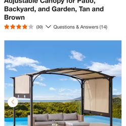 Sunjoy 9.5 ft. x 11 ft. Outdoor Steel Arched Pergola with Adjustable Canopy for Patio, Backyard, and Garden, Tan and Brown