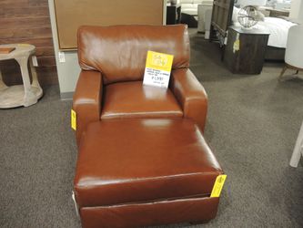Rocky Mountain Anejo Red Leather Chair & Ottoman - Cognac | Footstool | Pouf