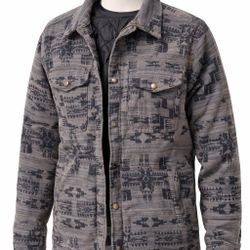 Ariat Men’s XL Aztec Print Quilted Jacket – Western Workwear Coat – Gray Black Snap Front 