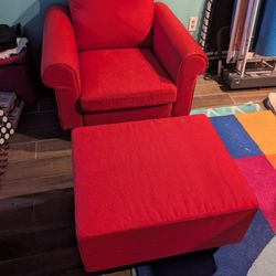 Red Armchair And Footstool 