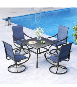 🔥 Outdoor Patio Dining Set – Table + 4 Swivel Chairs (Brand New in Box)  Complete your outdoor space with this modern and durable patio set — perfect