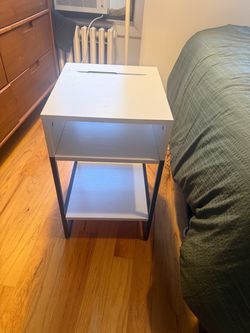 White wood nightstand with 2 shelves