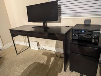 IKEA Micke Desk & Matching Drawer Unit Set – Black-Brown