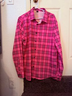 Pink Plaid Button-Up Long Sleeve Shirt xl