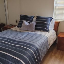 Solid Italian Wood Queen Bed + 2 Nightstands