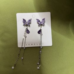 Purple Butterfly Dangle Earrings 