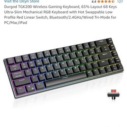 Durgod TGK200 Wireless Gaming Keyboard, 65% Layout 68 Keys Ultra-Slim Mechanical RGB Keyboard with Hot Swappable Low Profile Red Linear Switch, Blueto
