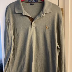 Mens Polo Sage Green Long Sleeve   Size Medium 