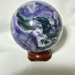 Natural Green Moss Agate / Amethyst Sphere