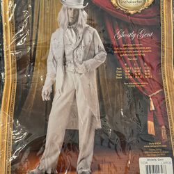 Ghostly Gent In Character Gray Coat, Pants, Hat, Collar, Wig Size L Costume