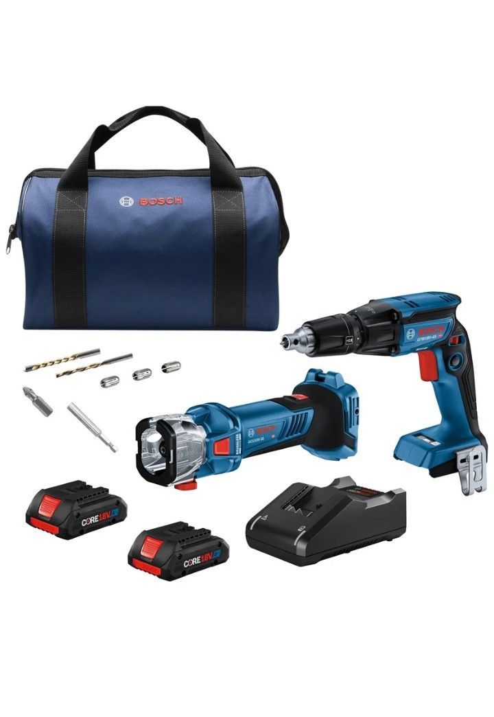 BOSCH GXL18V-291B25 18V 2-Tool Combo Kit with Brushless Screwgun, Brushless Cut-Out Tool and (2) CORE18V® 4 Ah Advanced Power Batteries