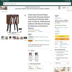 Record Player Stand with Charging Station, Vinyl Record Storage Table with 4 Cabinet