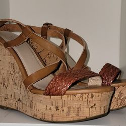 Wedge Natural Sandals With Woven Straps Size 8 $25