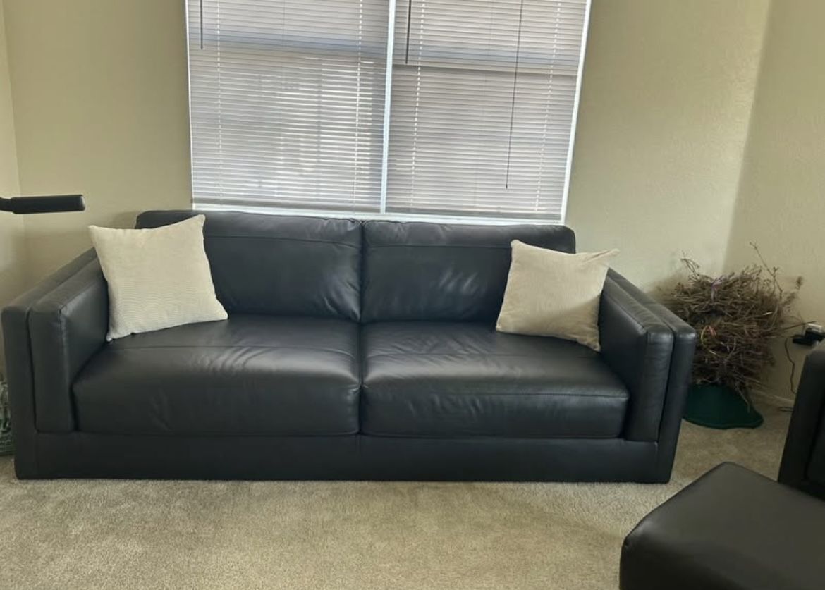 Real Leather Couches With Ottoman (3 Piece Set)