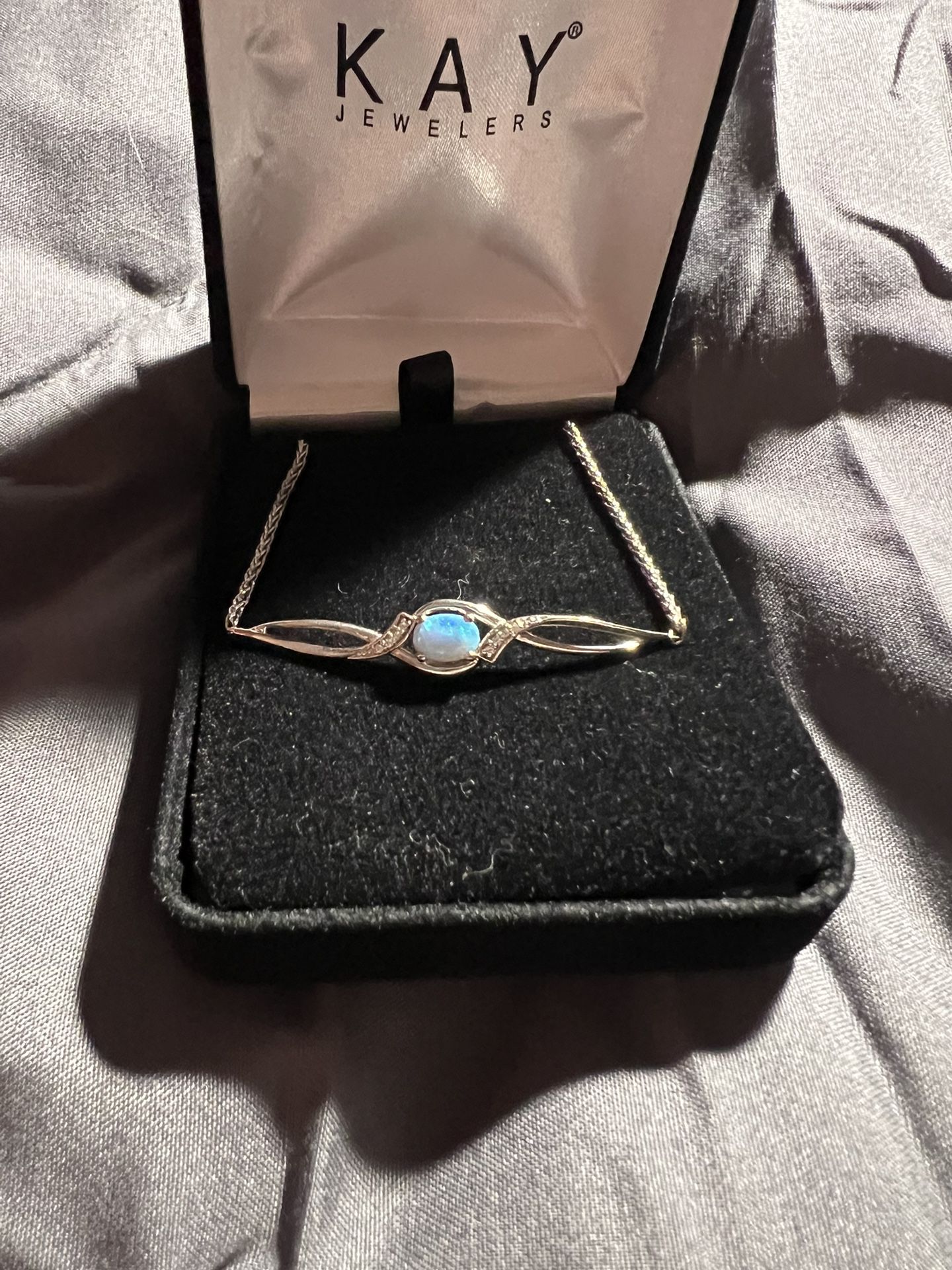 Kay Jewelers Lab-Created Blue Opal Bolo Bracelet Sterling Silver