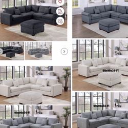 3Pc Sectional Set 99"X99" Available I Ivory,Gray, dark gray,black,brown,green,Corduroy 
