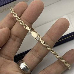 HEAVY 14k YELLOW GOLD SOLID 4.01MM ROPE CHAIN 8 1/4 INCH 12.38 GRAMS BRACELET