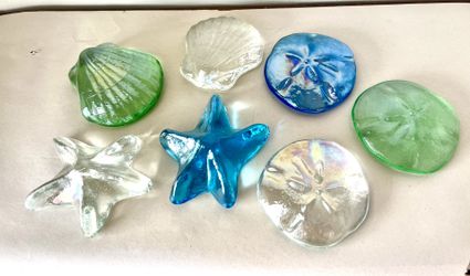 glass ocean seashell starfish sand dollar paperweight set