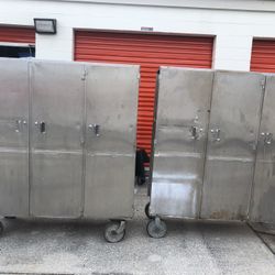 Set of 2 Lakeside MFG Inc Model 674 Stainless Steel Cabinet  H70"x D 20" W 70" on wheels 