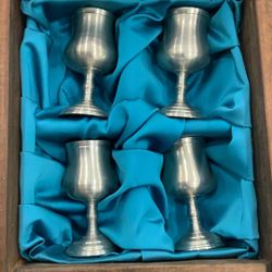 Hampshire Pewter Mini Pewter Goblets Set Of 4 In Satin Lined Wooden Box