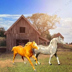 Breyer 1990s 2 Paddock Pals Chestnut & Gray Custom Painted Horses, 5”  PLEASE NOTE: The first image is an artistic representation; all other photos an