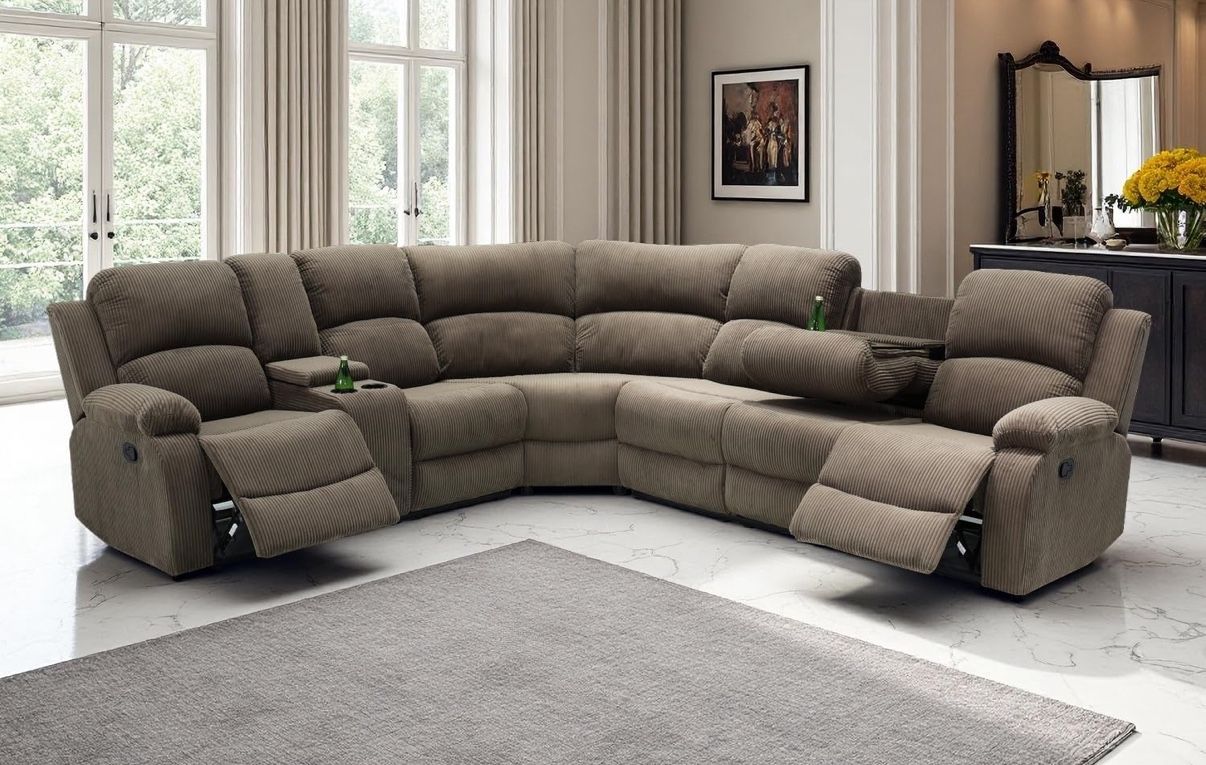 Brown Corduroy Fabric Recliner Couch