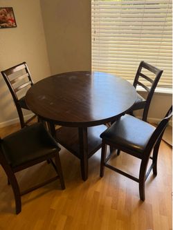 Dark Wood Round Dining Table Set with 4 Chairs – Great Condition