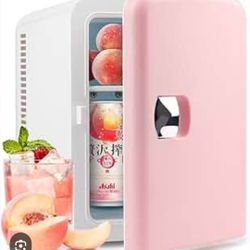 PERSONAL CHILLER 4L Mini Fridge, Portable Skincare Mini Fridge, Low Noise Small Refrigerator for Beauty Products, Beverage, Home, Bedroom, Pink-White