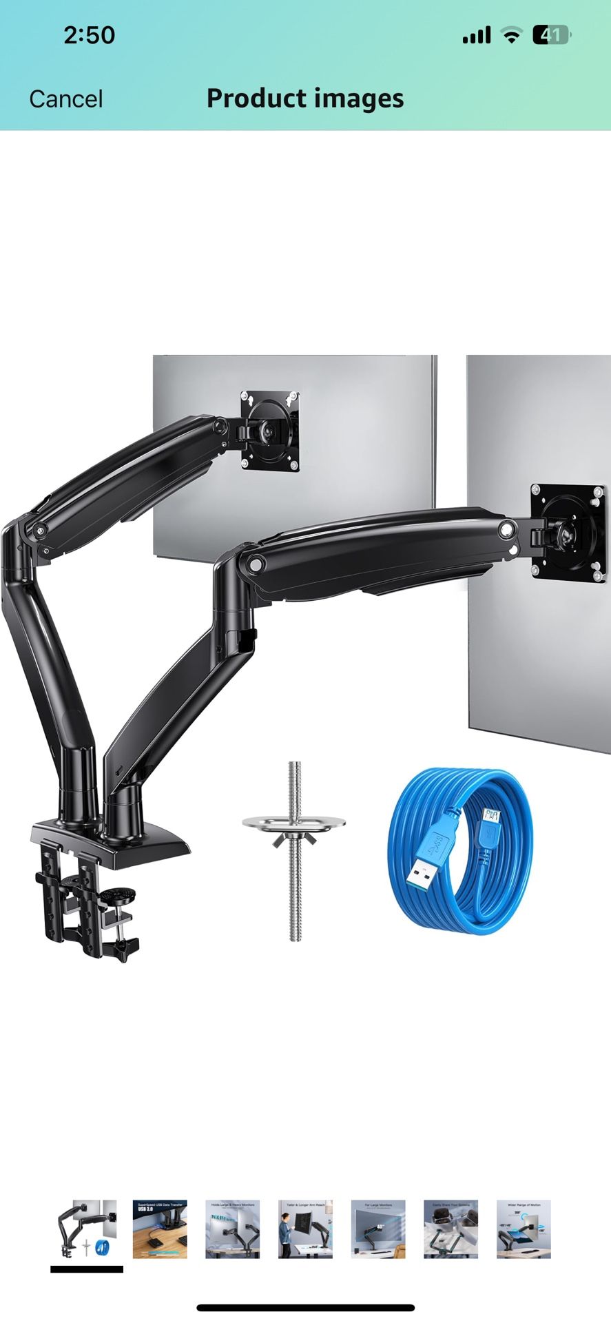 HUANUO 13 to 40 Inch Dual Monitor Arm for 2 Ultrawide Screens, Height Adjustable Full Motion Stand with 2 USB Port, VESA 75/100mm Mount, Holds up to 2