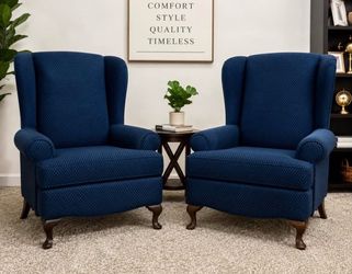Blue Patterned Wingback Armchair Ascent Chair Set of 2